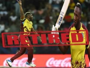 آندرے رسل انٹرنیشنل کرکٹ کو خیرباد کہتے ہوئے شائقین کو ہاتھ ہلا کر الوداع کہہ رہے ہیں