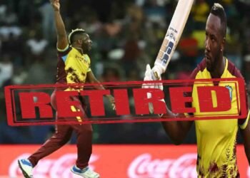 آندرے رسل انٹرنیشنل کرکٹ کو خیرباد کہتے ہوئے شائقین کو ہاتھ ہلا کر الوداع کہہ رہے ہیں