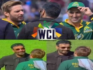 اجے دیوگن اور شاہد آفریدی کی WCL 2024 کے دوران لی گئی تصویر، جو سوشل میڈیا پر وائرل ہو رہی ہے