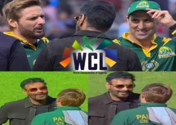 اجے دیوگن اور شاہد آفریدی کی WCL 2024 کے دوران لی گئی تصویر، جو سوشل میڈیا پر وائرل ہو رہی ہے