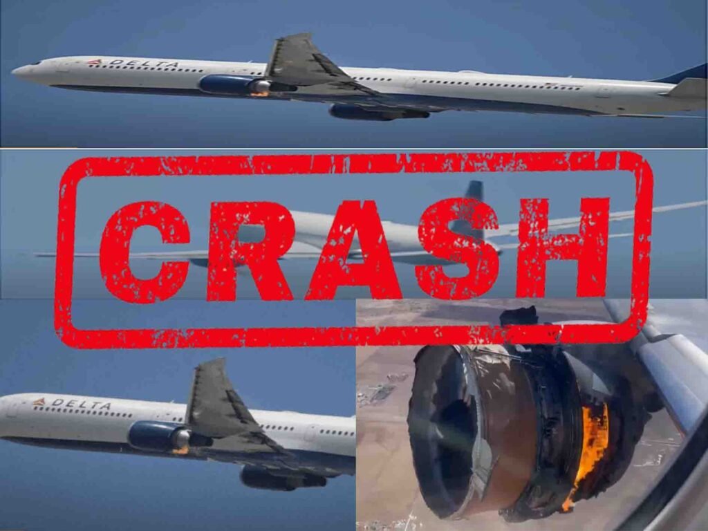 ڈیلٹا ایئر لائنز کے بوئنگ طیارے کے انجن سے شعلے نکلتے ہوئے