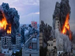 دمشق میں اسرائیلی بمباری کے بعد وزارت دفاع کے قریب دھواں اٹھتا دکھائی دے رہا ہے