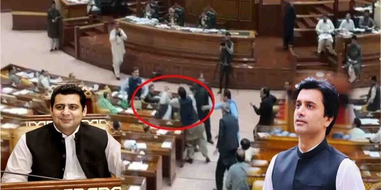پنجاب اسمبلی میں خالد نثار ڈوگر کا احسان ریاض کو تھپڑ مارنے کا منظر