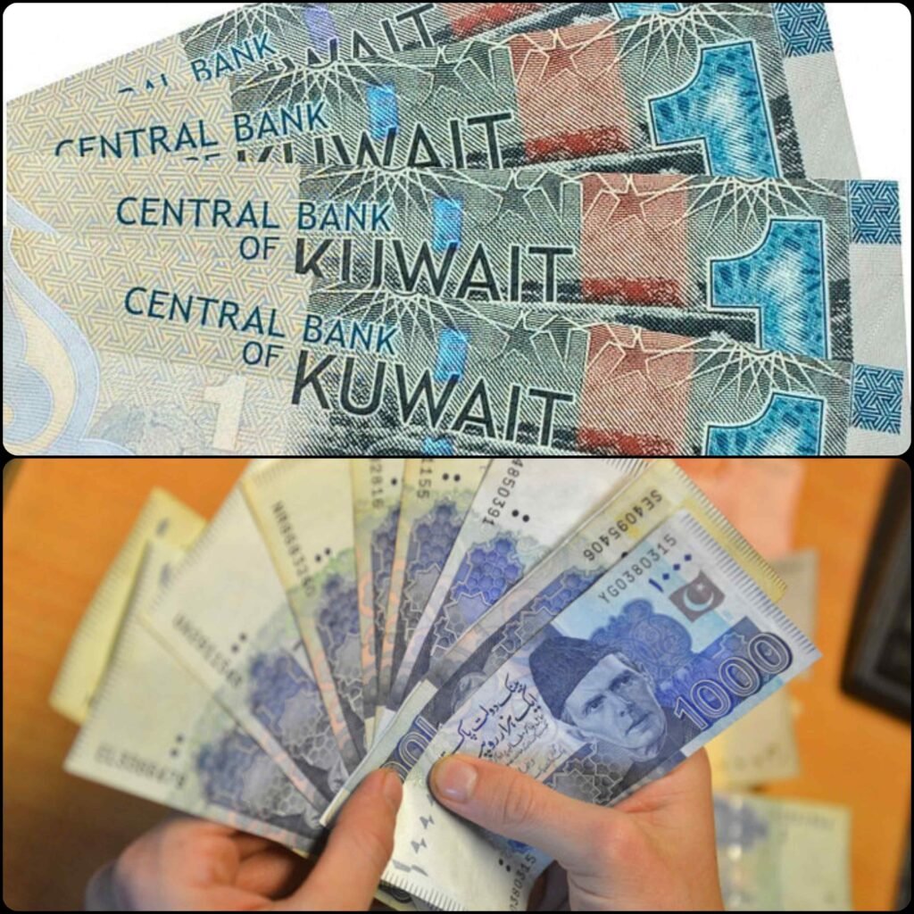 کویتی دینار اور پاکستانی روپے کے نوٹ ایک ساتھ میز پر رکھے ہوئے
