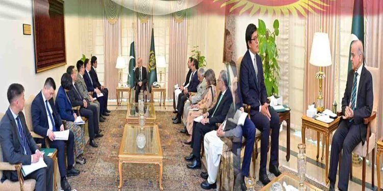 وزیراعظم شہباز شریف اور کرغز نائب وزیراعظم اسلام آباد میں ملاقات کرتے ہوئے
