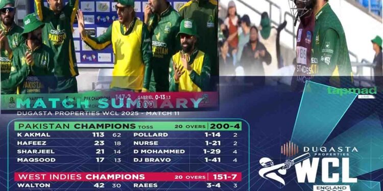 ورلڈ چیمپئن شپ آف لیجنڈز میں پاکستان چیمپئنز کی جیت کا منظر