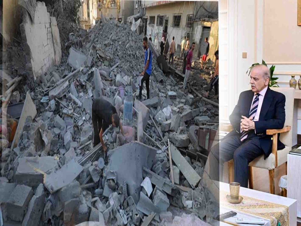 "وزیراعظم شہباز شریف فلسطین پر اسرائیلی مظالم کے خلاف اظہار یکجہتی کرتے ہوئے"