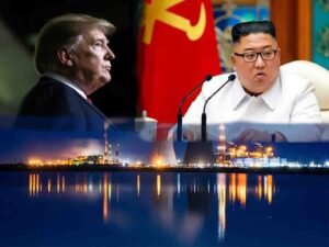 کم یو جانگ پریس کانفرنس کے دوران شمالی کوریا کی ایٹمی پالیسی کا دفاع کرتی ہوئی