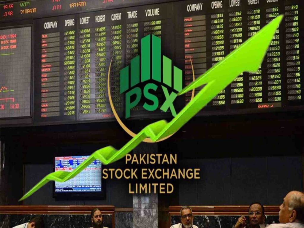 پاکستان اسٹاک ایکسچینج کی عمارت، چارٹ پر تیزی کی علامت کے ساتھ