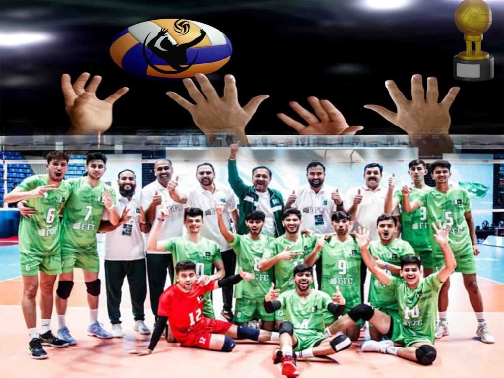 پاکستان انڈر 19 والی بال ٹیم کا عالمی چیمپئن شپ میں میچ کے دوران ایکشن میں نظر آنا