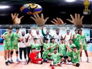 پاکستان انڈر 19 والی بال ٹیم کا عالمی چیمپئن شپ میں میچ کے دوران ایکشن میں نظر آنا