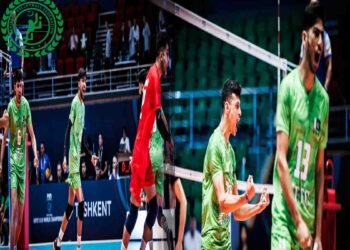 پاکستان انڈر 19 والی بال ٹیم بیلجیم کو شکست دیتی ہوئی، کھلاڑی فتح کا جشن مناتے ہوئے