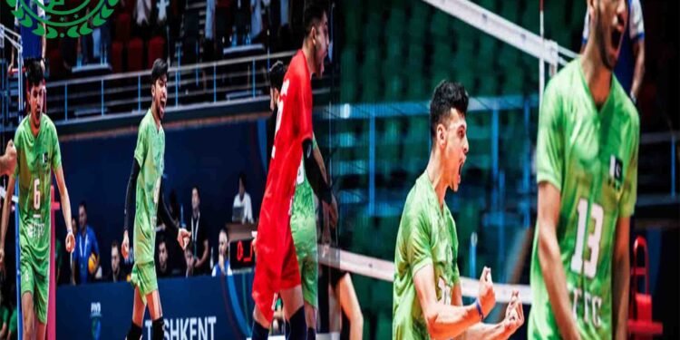 پاکستان انڈر 19 والی بال ٹیم بیلجیم کو شکست دیتی ہوئی، کھلاڑی فتح کا جشن مناتے ہوئے