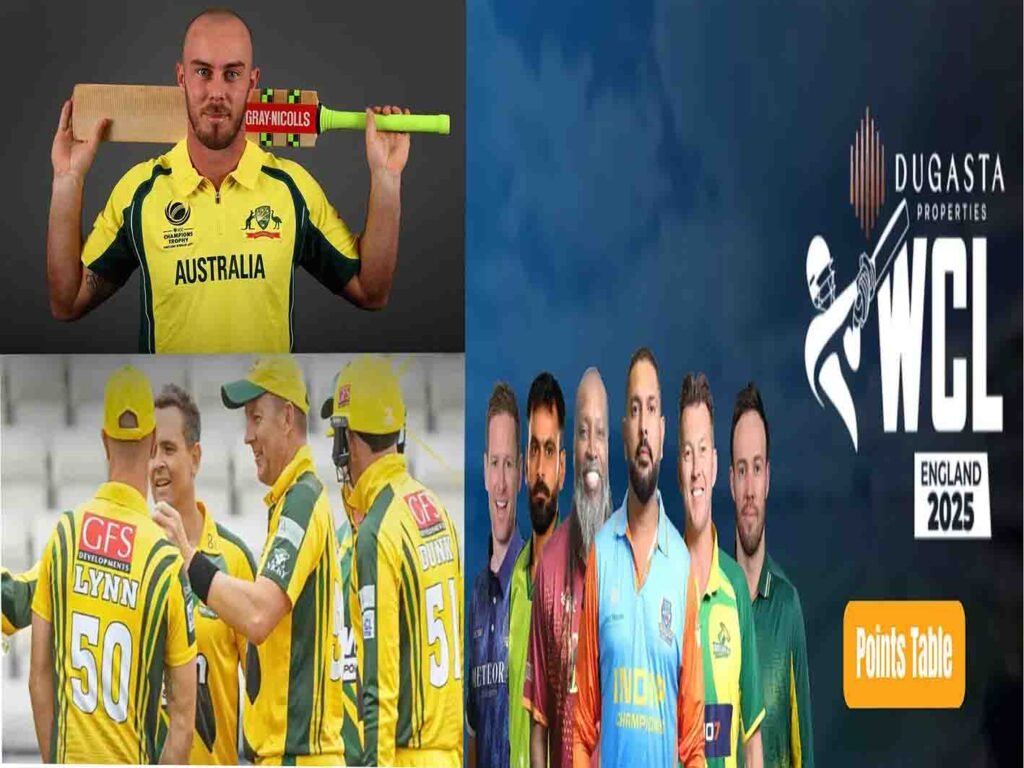 کرس لن ورلڈ چیمپئن شپ آف لیجنڈز 2025 میں 27 گیندوں پر 81 رنز کی اننگز کے بعد بیٹ اٹھا کر جشن منا رہے ہیں۔