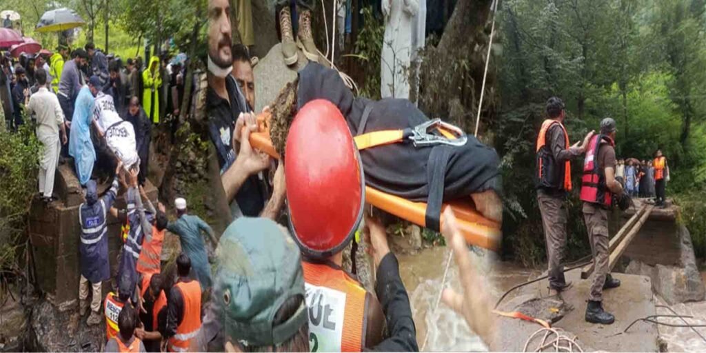 خیبر پختونخوا میں شدید بارشوں اور سیلابی ریلوں سے تباہی کا منظر، مکانات اور پل پانی میں بہہ گئے