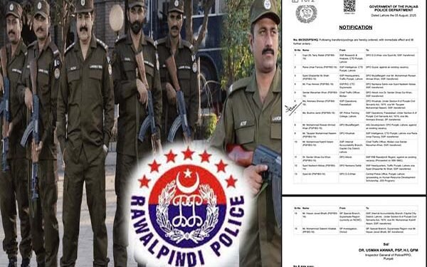 راولپنڈی پولیس افسران کے تقرر و تبادلوں کی تفصیل