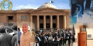 کراچی بار ایسوسی ایشن وکیل کے قتل پر احتجاج کرتے ہوئے