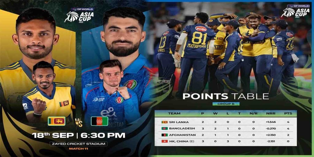 "ایشیا کپ 2025 میں افغانستان اور سری لنکا کا فیصلہ کن میچ، سپر فور میں رسائی نیٹ رن ریٹ پر منحصر"