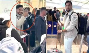 پاکستانی کرکٹر حیدر علی الزامات سے باعزت بری ہونے کے بعد برطانیہ میں عدالت سے باہر آتے ہوئے