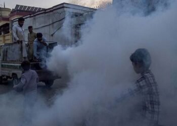 کراچی میں ڈینگی اور ملیریا اسپرے کرنے والا عملہ