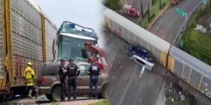 میکسیکو میں ڈبل ڈیکر بس اور ٹرین کے خوفناک حادثے کا منظر