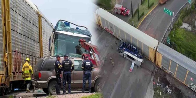 میکسیکو میں ڈبل ڈیکر بس اور ٹرین کے خوفناک حادثے کا منظر