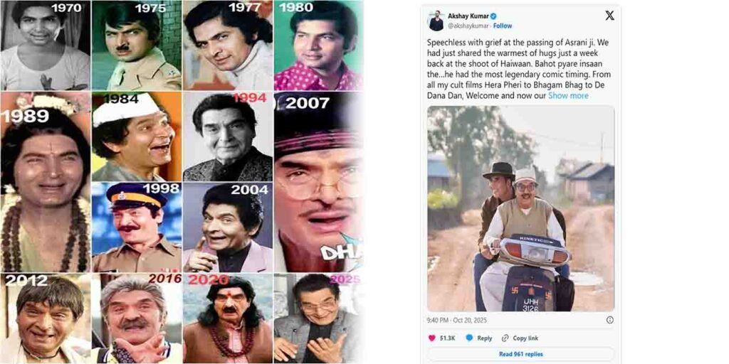 اکشے کمار گوردھن اسرانی کی موت پر افسردہ