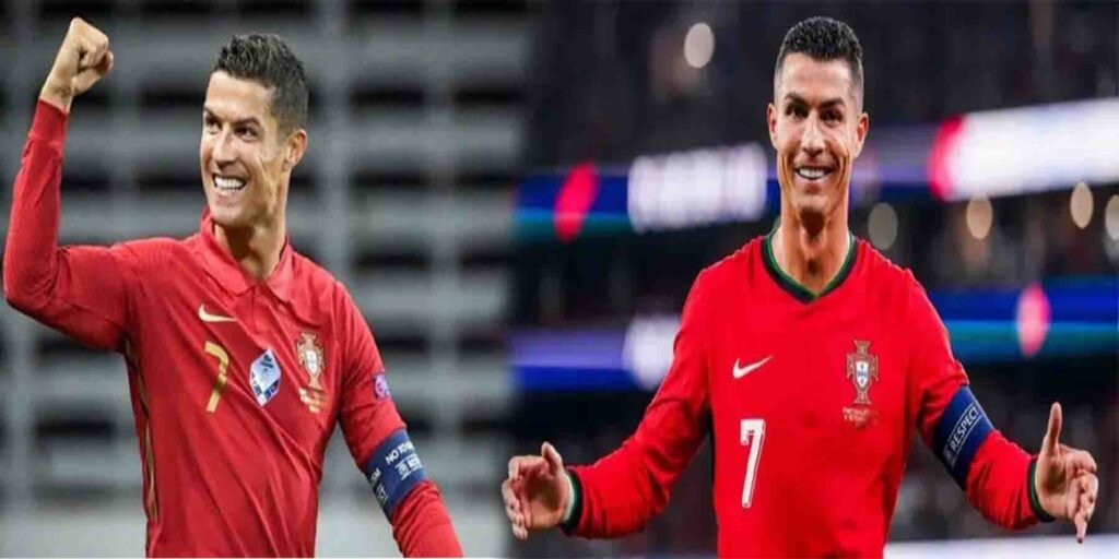 کرسٹیانو رونالڈو دنیا کے پہلے ارب پتی فٹبالر کے طور پر ٹرافی اٹھاتے ہوئے