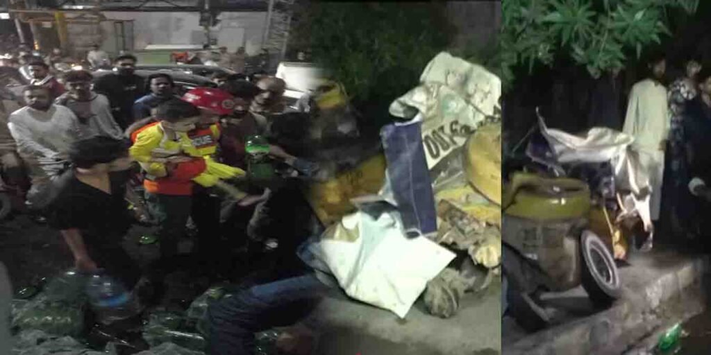 لاہور میں ٹرک حادثے کے بعد ریسکیو ٹیم کی کارروائی