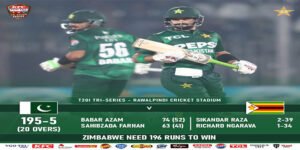 پاکستان بمقابلہ زمبابوے ٹی ٹوئنٹی میچ میں پاکستانی بیٹنگ کا منظر