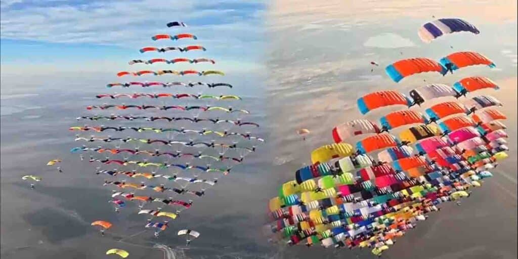 ‫104 اسکائی ڈائیورز ورلڈ ریکارڈ – آسمان پر خوبصورت پھول کی فارمیشن‬