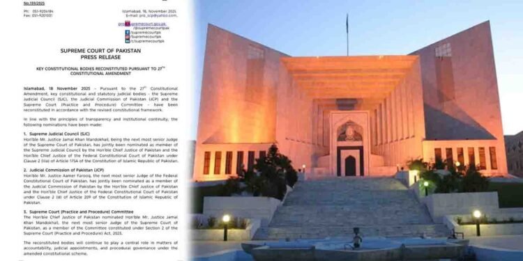 27ویں آئینی ترمیم کے بعد سپریم جوڈیشل کونسل اور جوڈیشل کمیشن کی نئی تشکیل