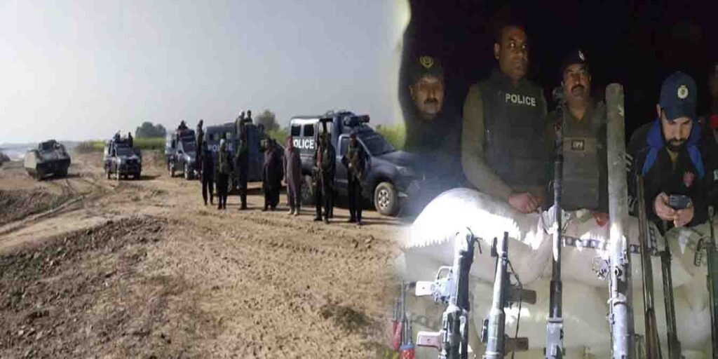 گھوٹکی کچہ آپریشن کے دوران پولیس اور رینجرز کی بھاری نفری۔