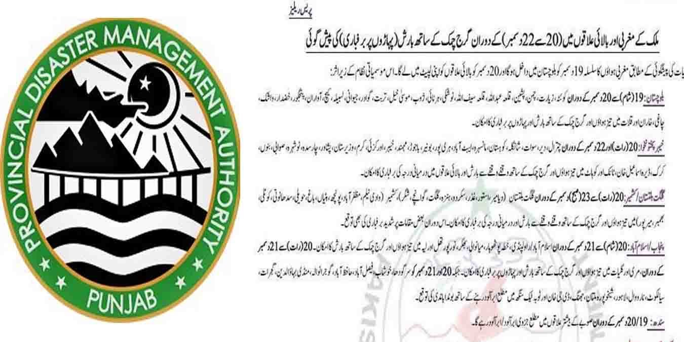 محکمہ موسمیات کی جانب سے پنجاب میں بارش اور برفباری کا الرٹ