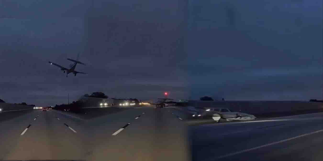 فلوریڈا ہائی وے پر طیارہ چلتی گاڑی پر گرنے کا حادثہ