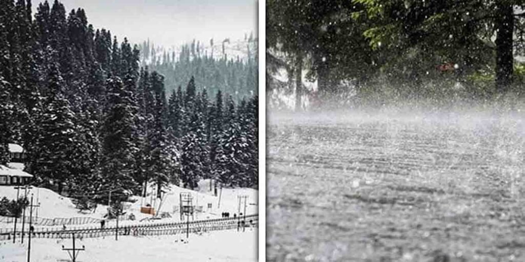 پاکستان کے پہاڑی علاقوں میں برفباری اور بارش کا منظر