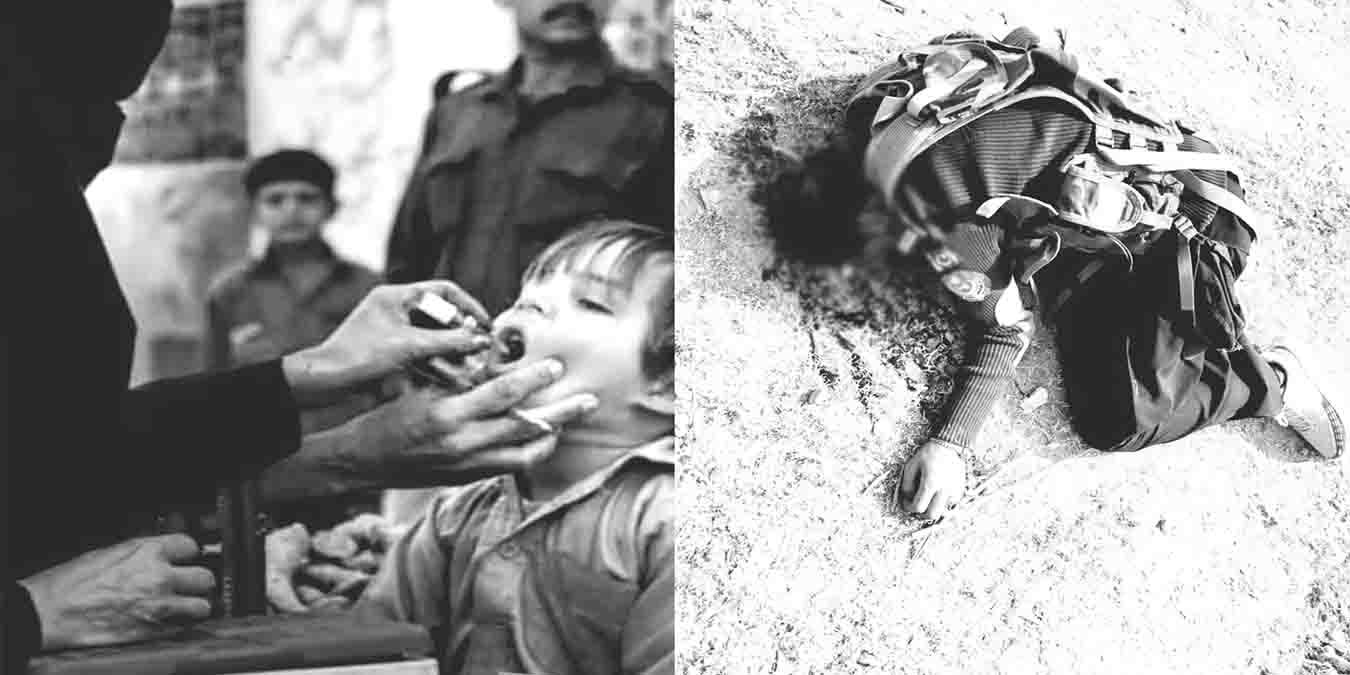 باجوڑ میں انسداد پولیو ٹیم کے تحفظ پر مامور پولیس اہلکار، جس پر فائرنگ کی گئی