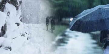 پہاڑی علاقوں میں بارش اور برفباری کے دوران پہاڑوں کا برفیلا منظر