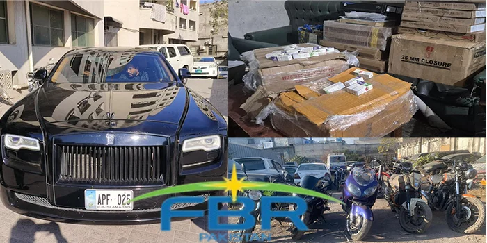اسلام آباد میں کسٹمز انفورسمنٹ کی کارروائی کے دوران اسمگل شدہ رولز رائس، ہیوی بائیکس اور الیکٹرانکس ضبط کیے گئے