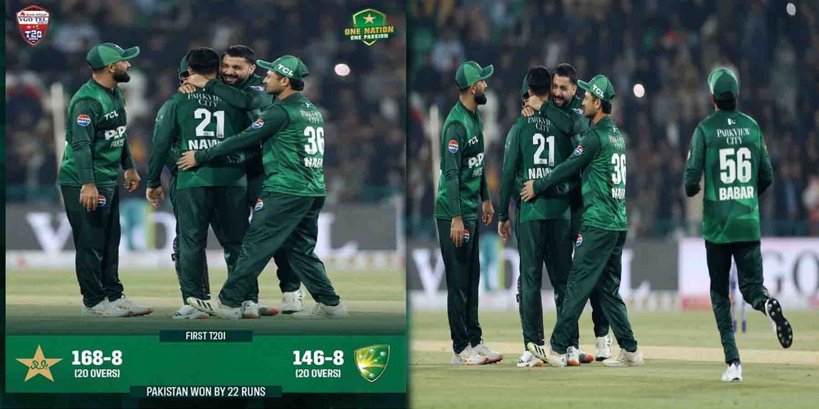 پاکستان بمقابلہ آسٹریلیا پہلا ٹی ٹوئنٹی، گرین شرٹس کی 22 رنز سے فتح