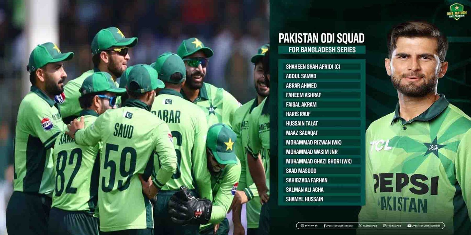 شاہین شاہ آفریدی بنگلادیش کے خلاف ون ڈے سیریز کے لیے پاکستان ٹیم کے کپتان