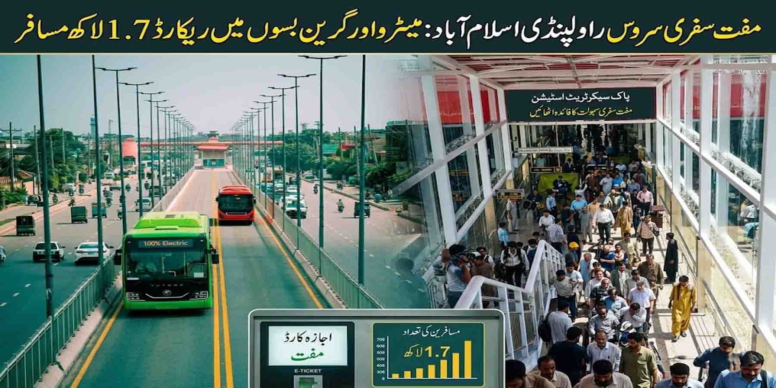 مفت سفری سروس راولپنڈی اسلام آباد میٹرو گرین بس رش