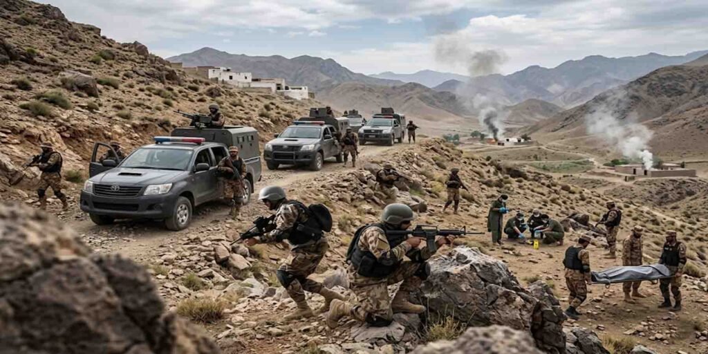 خیبر سیکیورٹی آپریشن کے دوران فورسز کی کارروائی کا منظر