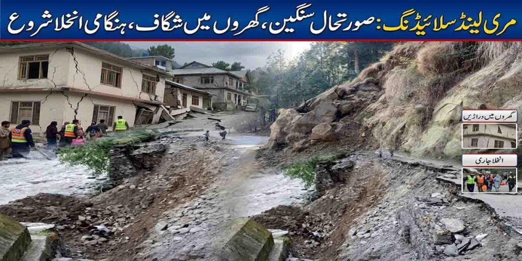 مری میں لینڈ سلائیڈنگ سے گھروں کو نقصان اور درخت گرنے کا منظر