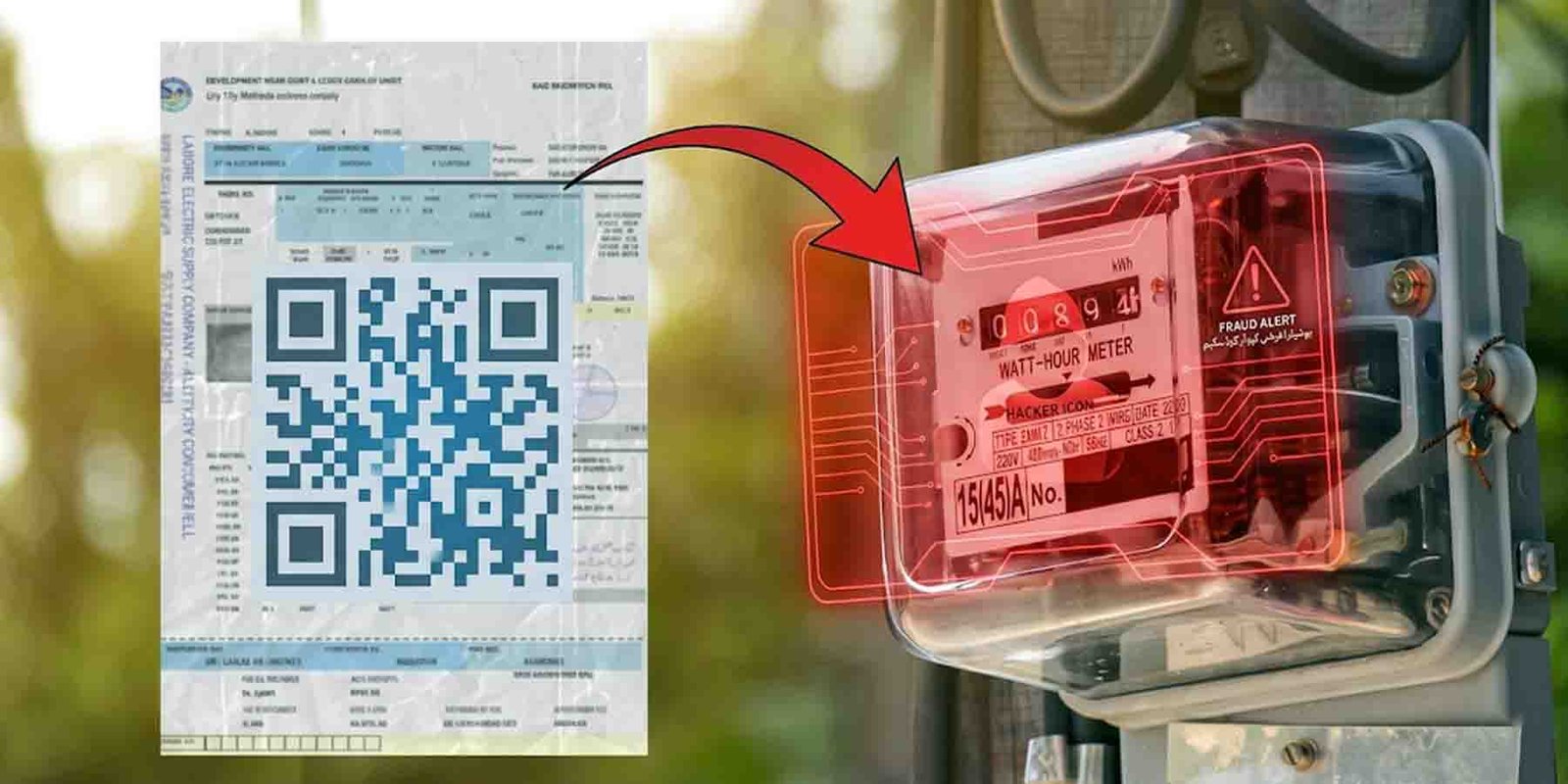بجلی بل پر کیو آر کوڈ اسکین کرتے ہوئے موبائل فون کی تصویر