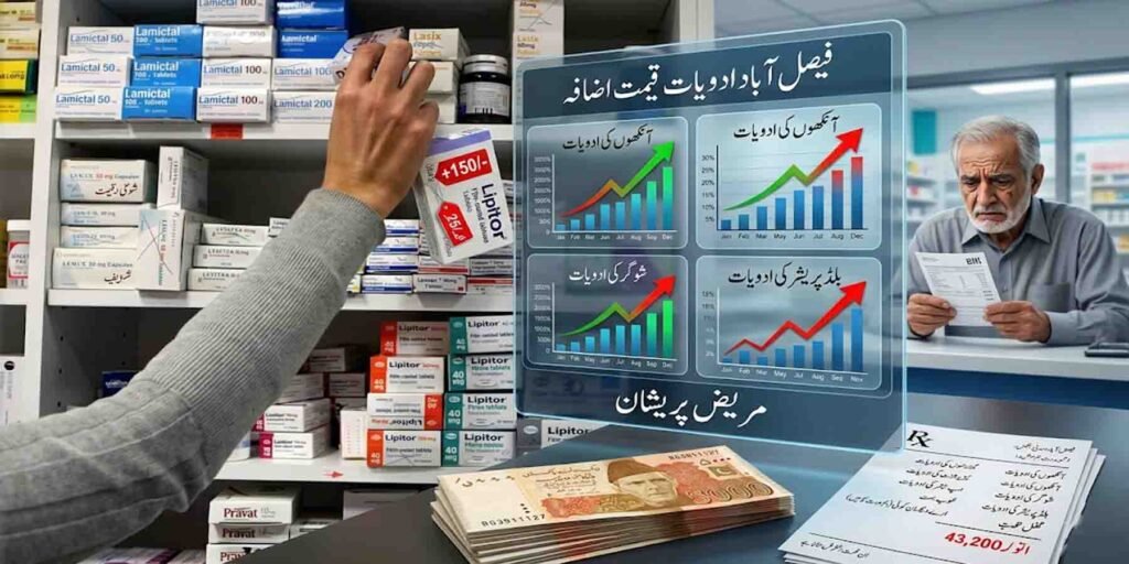 فیصل آباد ادویات قیمت اضافہ کے بعد میڈیکل اسٹور کا منظر