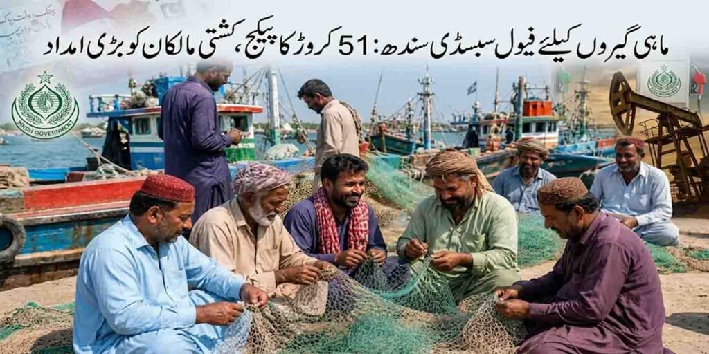 ماہی گیروں کیلئے فیول سبسڈی سندھ کے تحت کشتیوں کا منظر