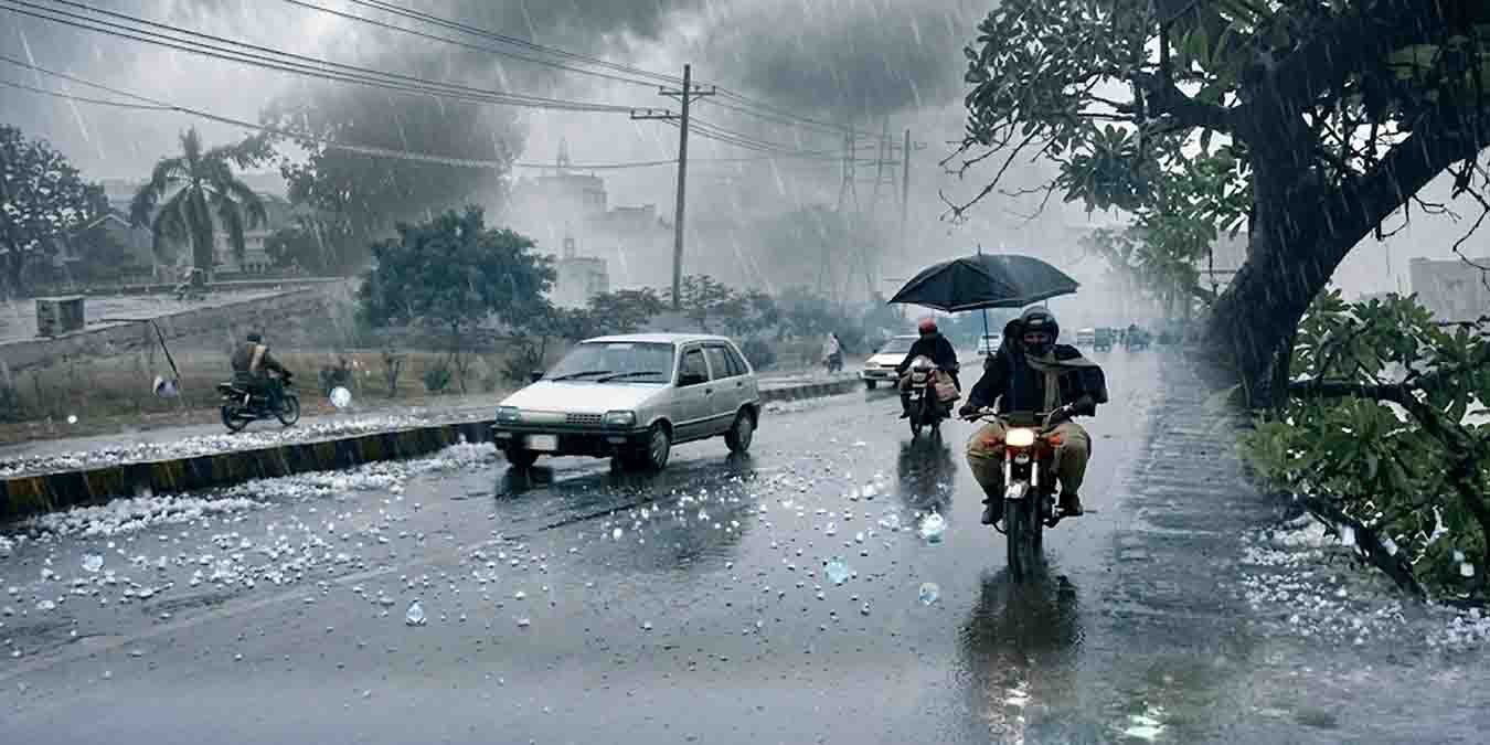 پنجاب بارش الرٹ کے دوران لاہور میں سیاہ بادل اور بارش کا منظر