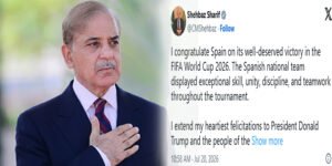 شہباز شریف نے اسپین کو فیفا ورلڈ کپ 2026 جیتنے پر مبارکباد دی