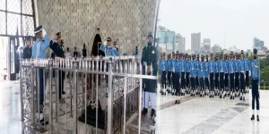 مزار قائد پر گارڈ تبدیلی، پاک فضائیہ کے کیڈٹس نے فرائض سنبھال لیے